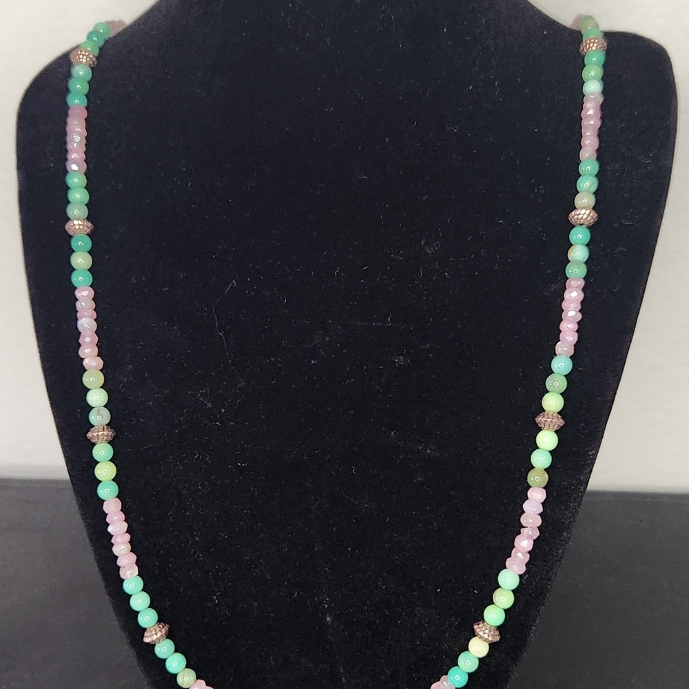 Mystic Pink Moonstone, Chrysoprase and Copper Beaded Necklace - Picture 3 of 6